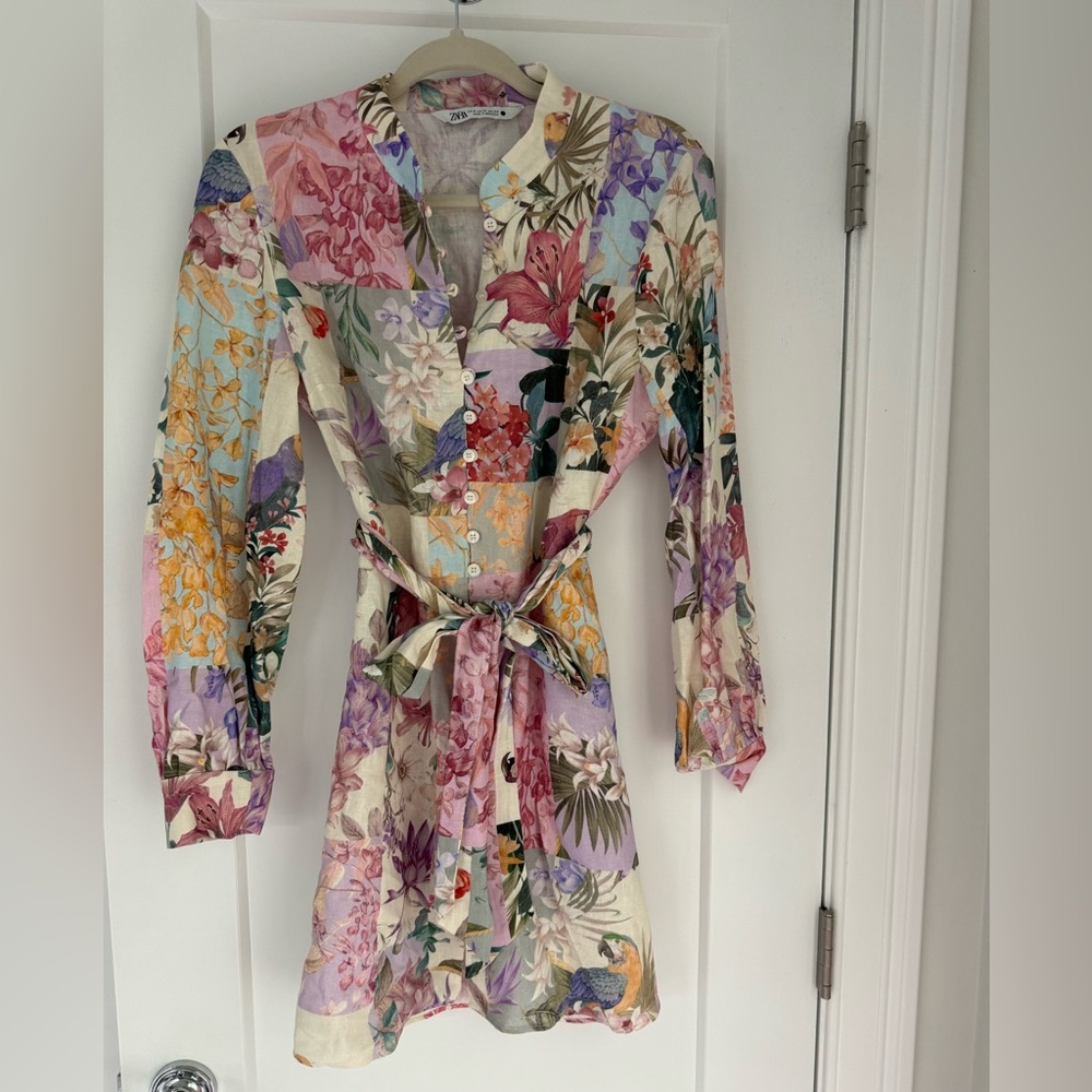 Zara Printed Linen Mini Dress
